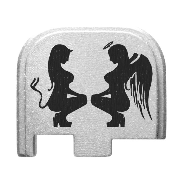NDZ Performance Rear Slide Cover Back Plate for Glock 43 43X 48 9MM Laser Engraved Anodized Aluminum in Silver - Naughty and Nice Girls