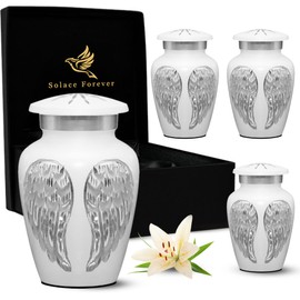 Keepsake Urns Angel Wings - Small Urns for Human Ashes Set - Handcrafted Mini Urns for Women Ashes with Box & Bags - Honor Your Loved One with Cremation Urns for Ashes Adult (White, Set of 4, White)