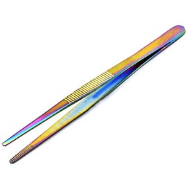 Heavy Duty 5 inches Stainless Steel Tweezers Thums Straight Tip Multi Rainbow Color, All-Purpose Forceps Tweezers Tongs with Comfortable Ridged Handle for Crafting Cooking Repairing General Purpose