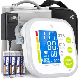 Greater Goods Upper Arm Blood Pressure Monitor for Home Use – Automatic One-Touch BP Machine, Wide-Range Cuff (8.7”–16.5”), Large Backlit Display, 2-User Memory, Complete Kit