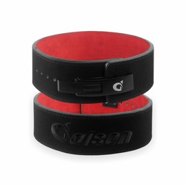 Daisen Weight Lifting Belt Powerlifting, 10mm Thick 4" Leather Lumbar Back Support, Lever Buckle Gym Strength Training Equipment, Bodybuilding Deadlifts Squats Workout Men Women (10MM Black/Red, Small)