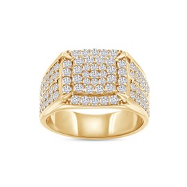 Men's Square Frame Wedding Engagement Band Ring Round Cut Lab Created Moissanite Anniversary Ring In 14K Yellow Gold Plated Sterling Silver Jewelry Gift for Him 2.10 Cttw Size 11