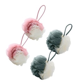 Baluue 4pcs Double Color Mesh Pouf Bath Exfoliating Sponge for Gentle Skin Cleansing Random Color for Shower and Bathing Convenient Travel Use