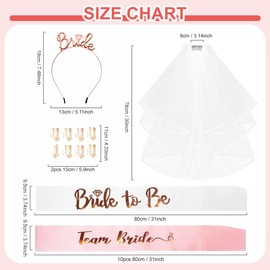 Hen Party Accessories Set of 15, Bride to Be Sash and Veil Tiara Team Bride Sash Tattoos - Wedding Bride Sash and Tiara Veil Hen Do Accessories for Bridal Shower Hen Party Decorations White + Pink