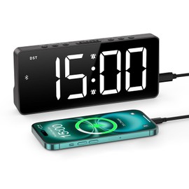 KeeKit 7 Inch Digital Alarm Clock with Bluetooth Sync Time, Auto-sync Time, Adjustable Brightness Clock with 3 Volume Levels, Power Saving Mode, Night Mode, Desk Clock for Home