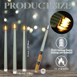 Macarrie 24 Packs Flameless Taper Candles Battery Operated 11 Inch Long Candle Light LED Flameless Candlesticks Fake Candles Flickering Tapered Candles for Wedding, Christmas(Light Green)