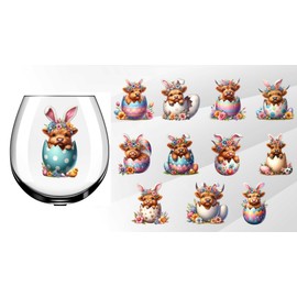 x12 Floral Highland Cow Easter Design Glass Vinyl Decal Stickers pb407
