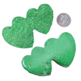 mookaitedecor Titanium Coated Natural Rock Quartz Double Love Heart Crystal Cluster Geode Stone Ornament Specimen for Wedding Home Decoration, Green