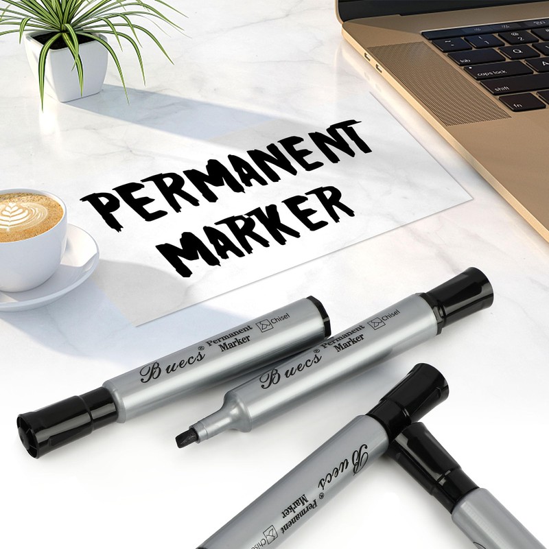 Buecs Permanent Markers, 80 Count Black Permanent Markers, Chisel tip,