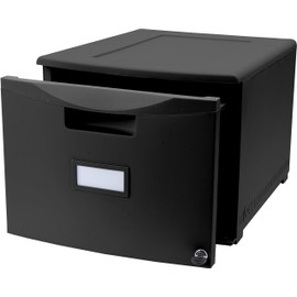Storex Plastic One-Drawer File Cabinet – Locking Document Organizer for Home and Office, Black, 1-Pack (61265B01C)