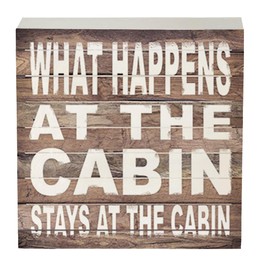 Knibeo What Happens at the Cabin Stays at the Cabin Wood Box Sign Decor,Gifts for Cabin Owners,Housewarming Gifts,Rustic Wooden Block Plaque Box Sign For Home Lake Cabin Wall Desk Shelf Decorations