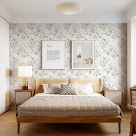 Naphite Floral Wallpaper Peel and Stick Wallpaper for Bedroom 118inL 17.3inW Grey Floral Boho Contact Paper for Cabinets Drawer Self Adhesive Removable Farmhouse Contact Paper Eucalyptus Leaf Nursery