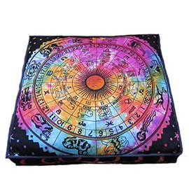 ICC Large Square Floor Pillow Cover Hippie Ottoman Pouf Cover Daybed Cotton Mandala Cushion Cover with Heavy Duty Zipper Seating Ottoman Poufs Dog-Pets Bed (Yellow Elephant Tree, 35" Square)