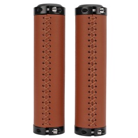 Bike Grips Shockproof Prevent Slip Soft Fiber Leather Handlebar Grips with End Cover for Mountain Folding Bikes Brown