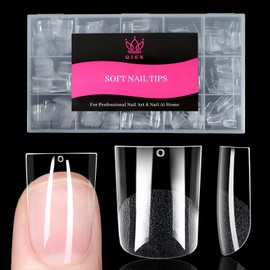 Qiek Extra Short Flat Head False Nail Tips, 15 Sizes 510 PCS Clear French Press On Fake Nail Pre-shaped Half Matte Full Cover Gel Nail Tips Extensions Long Lasting for DIY Beginners & Salon Manicure