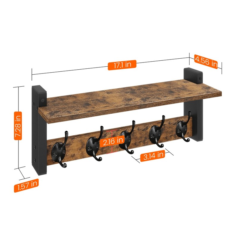 Homode Wall Hooks with Shelf, Wood Coat Rack with Shelf