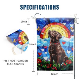 Stained Glass Chocolate Lab Garden Flag for Outside 12x18 Double Sided Rainbow Bridge Labrador Dog Memorial Gifts for Loss of Dog Bereavement Pet Sympathy Gift for Dog Lovers Memorial Flags Small