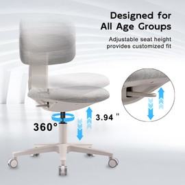 Ergonomic Kids Desk Chair with Adjustable Height, Soft seat, Breathable Fabric, 360° Swivel, Study Chair for Children Teens (Grey)
