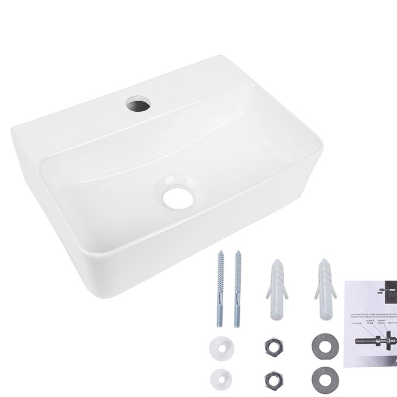 Wall Hung Bathroom Vessel Sink, QISHKA 14.5" X 10" Rectangular