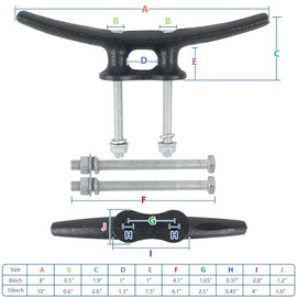 Dock Cleat 10 Inch 2 Pack, Boat Cleat Black Open Base Electrophoretic Coated Iron, Boat Dock Cleats with Hardware Weatherproof Tie Downs for Boat, Decks, Marine or Home Decoration