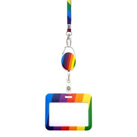 Rainbow Retractable Lanyard with Slider Badge Holder and Extendable Clip Pack by LanyardsTomorrow - Set Includes 1x Matching Lanyard, 1x Yoyo Reel Clip, 1x Colourful ID Card Holder 1pc (Horizontal)