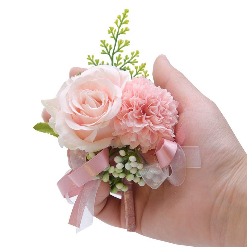 MOJUN Wedding Wrist Corsage Boutonniere Set Artificial Rose and Handmade