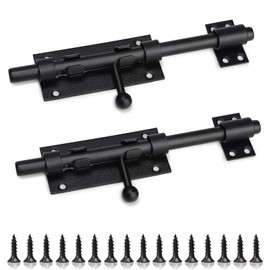 EFUTURETIME 2 x Door Bolt Black Lock Bolt Stainless Steel 20 cm (8 Inch) Solid Bolt Lock Gate Bolt Push Bolt with 16 Screws for Indoor and Outdoor Use