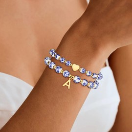 Maxcate Flower Initial Bracelets for Women Girls - Vintage Heart S Initial Bracelet Teen Girls Trendy Stuff Charm Bracelet Romantic Christmas Birthday Gifts for 5 6 7 8 9 10 Year Old Girls Gifts