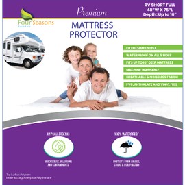 RV Short Full Waterproof Mattress Protector (48" Wx75 L) - Fitted Sheet Style for Three Quarter 3/4 Full Mattress - Hypoallergenic Premium Quality Cover Protects Against Dust, Allergies
