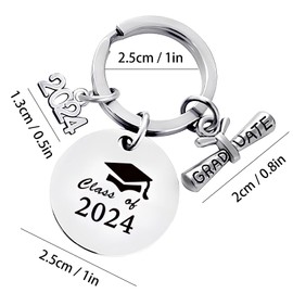 Joyan 1 x Graduation Keyring, Stainless Steel, Class of 2024 Graduation Gift, Inspirational Key Rings for Graduation, Congratulations Gift Ideas, Argent
