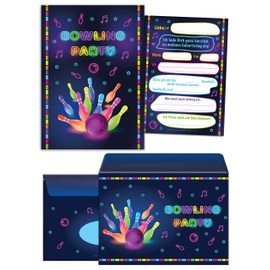6 Invitation Cards for Children's Birthday Bowling for Girls Boys Adults Birthday Invitations Including 6 Envelopes, 6 Bags / Pink, 6 Stickers, 6 Bookmarks, 6 Mini Notepads