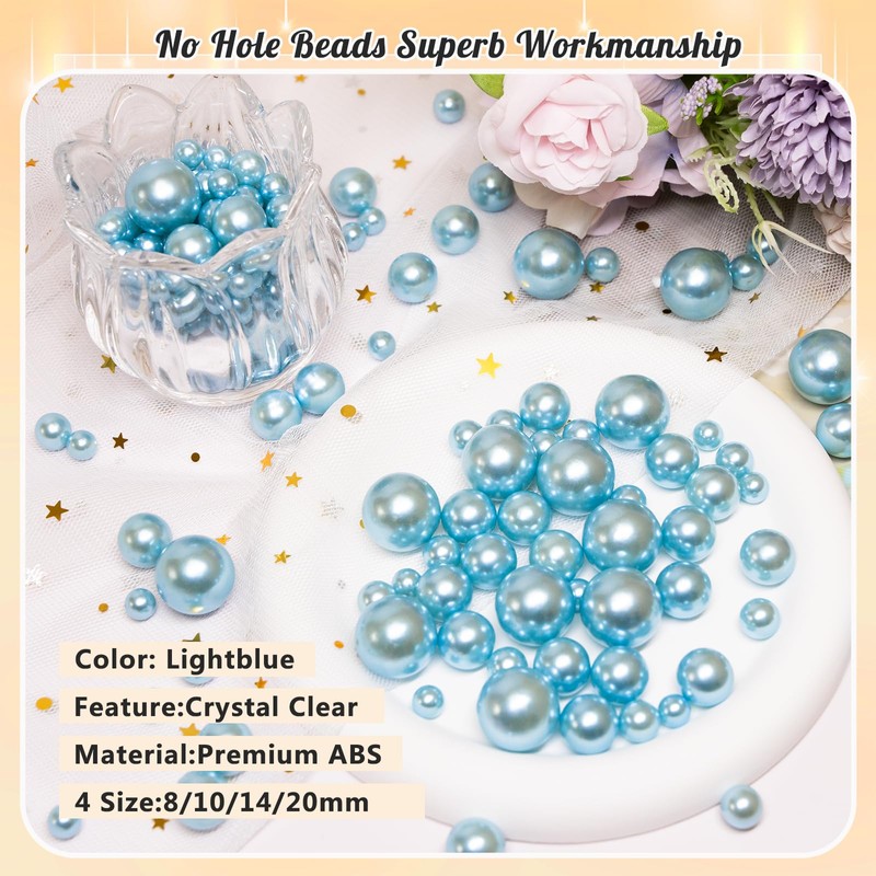 MACIOZE 300Pcs No Hole Faux Beads, Lightblue Mix Vase Filler