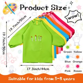 Geyoga 6 Pcs Art Smock for Kids Colorful Painting Smock Kids Artist Smock Waterproof Toddler Smock Full Coverage Long Sleeve Smock with Pocket for School Class,M for Age 3 to 8