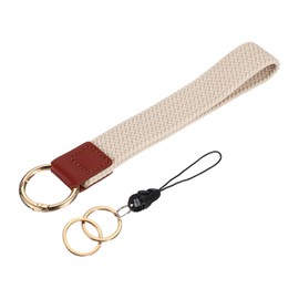 PATIKIL 6.8" Keychain Wristlet, Key Chain Wristlet Bracelet Braided Lanyard Car Key Wrist Strap Keychain Key Holder with Double Rings for Car Keys Wallet ID Card Phone, Beige