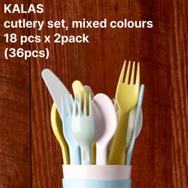 Kalas 36pcs Plastic Cutlery Set - Mixed Colors - Heavy Duty Polypropylene Utensils - 18-Piece Sets x 2 Pack - Dishwasher Safe Up to 70C - Ideal for Party, Picnic - Includes Knife, Forks and Spoons