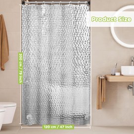 OTraki Clear Shower Curtain, 120 X 200 CM Extra Long Shower Curtain, 3D Design Weighted Bath Curtain, Anti Mould Resistant Shower Curtains, Thicken Waterproof Bathroom Curtain with 8 Curtain Hooks