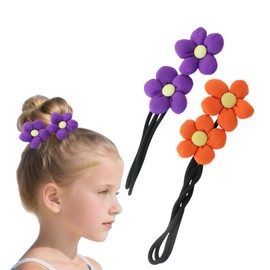 Flower Hair Twist Bun Maker for Girls Cute Deft Donut Bun Roller Ball Clip DIY Twister Hairstyle Accessories Lazy Hair Styling Tool for Back to School Birthday Daily Wear - 2 Pcs, Purple/Orange