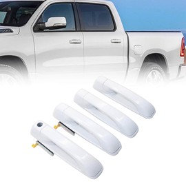 FZJDSD Exterior Door Handles,4PCS Front and Rear LH & RH Bright White (PW7),1GH21GW7AF 1GH18GW7AD Compatible with Dodge Ram 1500/2500/3500 2012-2018# 1GH19GW7AB 1GH19GW7AD 1GH21GW7AB 1GH21GW7AD