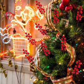 50 Pack Christmas Tree Decorations,Artificial Red Berry Stems Christmas Picks,8.3 inch Christmas tree pick ,Christmas tree fillers，Christmas Decor Ornaments for Xmas Decoration/Home Holiday Decor