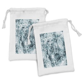 Ambesonne Marble Print Fabric Pouch Set of 2, Abstract Rock Texture Modern Retro Splashes Antique Dark Design, Small Drawstring Bag for Toiletries Masks and Favors, 9" x 6", Jade Green Teal White