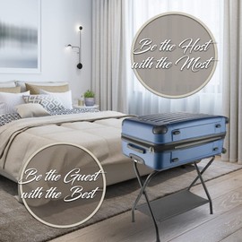 Bartnelli 2-Pack Premium Luggage Rack with Folding Storage Shelf | Collapsible Metal Suitcase Stand with Foldable Durable Nylon Straps for Bedroom, Guest Room, or Hotel