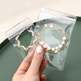 PVC Jewelry Bags, Set of 100, 2 Sizes (2.0 x 2.8 x 2.8 x 3.9 inches (5 x 7 + 7 x 10 cm) Jewelry Pouches, Transparent, Packing, Vinyl, Zippered, Sealable, Antioxidant, Anti-Tarnish Accessories, Bags,