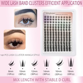 Fairy Lash Clusters Manga Cluster Eyelash Whybraw Anime Lash Clusters Spiky Eyelashes Extensions Natural Look C Curl Individual Wispy 8-18MM 140pcs Wet-Look Eye Lash Ultra-Thin Clear Lash Band