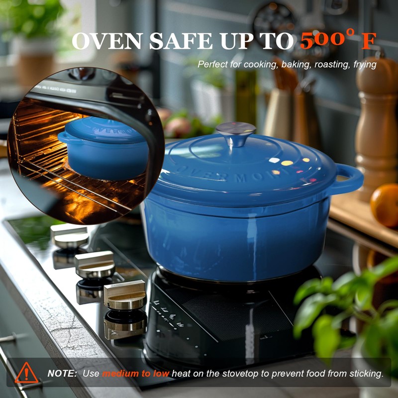 Overmont Enameled Cast Iron Dutch Oven - 7QT Pot with