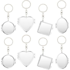 Beavorty Round Mirror Compact Mirror Keychain 8pcs Portable Metal Folding Mirror Double-Sided Pocket Makeup Mirror Travel Mirror with Key Ring for Pockets Bags Wallets Travel Toiletries