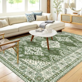 LUXLOOM Washable Rugs 9x12 Rug for Living Room Vintage Bedroom Rug Distressed Green Rug Large Area Rug Non Slip Throw Rugs Chenille Low Pile Stain Resistant Carpet for Dining Room 9'x12' Blue