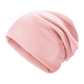 ZLYC Women Fashion Knit Slouchy Beanie Hat Thin Stretch Skull Caps (Solid Light Pink),One Size