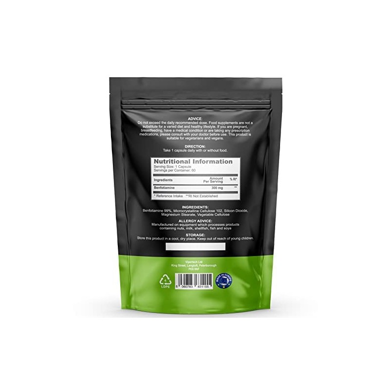 Nutrality Benfotiamine Supplement 300mg 60 Caps - Vitamin B1 Fat-Soluble