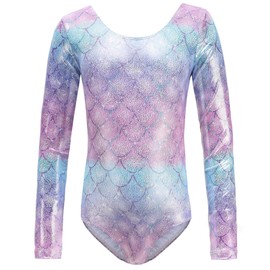 SEAUR Long Sleeve Gymnastics Leotard for Girls One Piece Gymnastics Outfits Sparkle Dance Ballet Leotard Mermaid Gymnastics Body Suit Dancewear 5-6T