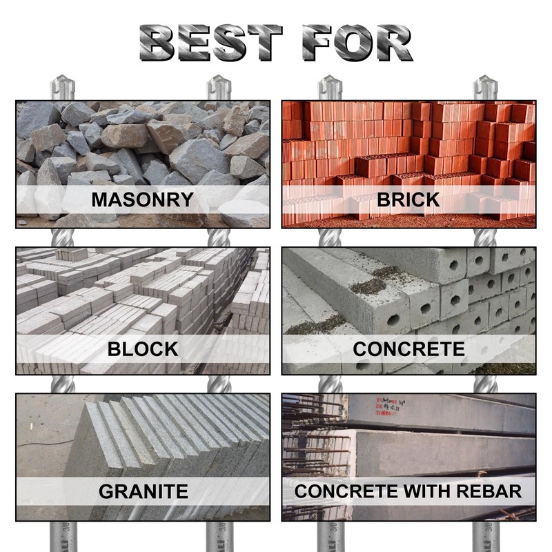 SALI 5 Pcs 5/8"*12" SDS Plus Rotary Hammer Drill Bit